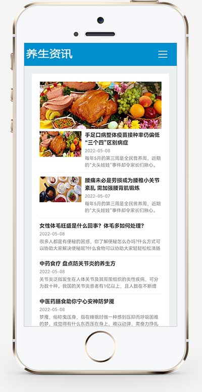 (自適應手機端)HTML5響應式百度MIP三合一養生資訊文章新聞博客類pbootcms模板